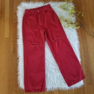 SHEIN Ripped Jeans Wide Legs Waist and High Rise Color Red SIZE M.